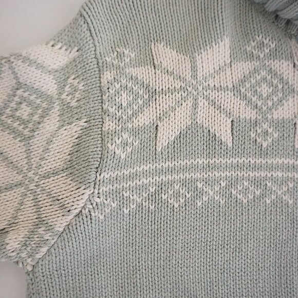Vintage Eddie Bauer Sage & White 100% Cotton Snowflakes Turtleneck Sweater M - Picture 9 of 11